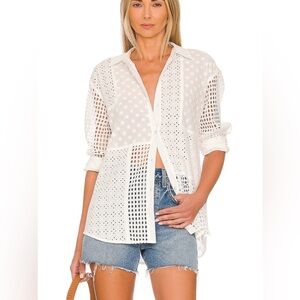 Rails Juliette Shirt White Eyelet Mix Button Down Top Size XS